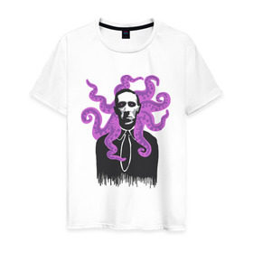 Мужская футболка хлопок с принтом Лавкрафт в Курске, 100% хлопок | прямой крой, круглый вырез горловины, длина до линии бедер, слегка спущенное плечо. | cthulhu | cthulhu fhtagn | lovecraft | ктулху