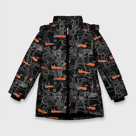 Зимняя куртка для девочек 3D с принтом Черные снеговики в Курске, ткань верха — 100% полиэстер; подклад — 100% полиэстер, утеплитель — 100% полиэстер. | длина ниже бедра, удлиненная спинка, воротник стойка и отстегивающийся капюшон. Есть боковые карманы с листочкой на кнопках, утяжки по низу изделия и внутренний карман на молнии. 

Предусмотрены светоотражающий принт на спинке, радужный светоотражающий элемент на пуллере молнии и на резинке для утяжки. | 2019 | вёдра | верховный | год | искусство | картинка | круто | лучший | мода | молодёжная | морковка | новый год | печенья | подарок | поздравление | праздник | рисунок | рождество | с новым годом