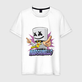 Мужская футболка хлопок с принтом Marshmello в Курске, 100% хлопок | прямой крой, круглый вырез горловины, длина до линии бедер, слегка спущенное плечо. | dj | marshmello | marshmelo | в маске | диджей | клубная | клубняк | маршмелло | маршмеллоу | маршмело | маршмэллоу | музыка | электронная