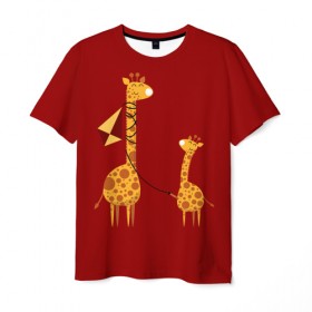 Мужская футболка 3D с принтом Жираф и Жирафик в Курске, 100% полиэфир | прямой крой, круглый вырез горловины, длина до линии бедер | Тематика изображения на принте: animal | desert | giraffe | long | pattern | skin | tall | высокий | длинная | животное | животные | жираф | жирафы | змей | летучий | пустыня | узор | шея