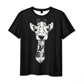 Мужская футболка 3D с принтом Крутой Жираф в Курске, 100% полиэфир | прямой крой, круглый вырез горловины, длина до линии бедер | Тематика изображения на принте: animal | cool | desert | giraffe | long | pattern | skin | tall | tattoo | высокий | длинная | животное | животные | жираф | жирафы | крутой | пустыня | тату | татуировки | узор | шея
