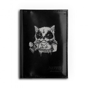 Обложка для автодокументов с принтом Dark Cat в Курске, натуральная кожа |  размер 19,9*13 см; внутри 4 больших “конверта” для документов и один маленький отдел — туда идеально встанут права | Тематика изображения на принте: cat | cats | dark | kitten | kitty | pussy | satan | дикий | злой | кот | котенок | котик | котики | коты | котята | кошка | кошки | мрачный | сатанист | черный