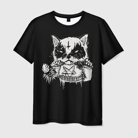 Мужская футболка 3D с принтом Dark Cat в Курске, 100% полиэфир | прямой крой, круглый вырез горловины, длина до линии бедер | cat | cats | dark | kitten | kitty | pussy | satan | дикий | злой | кот | котенок | котик | котики | коты | котята | кошка | кошки | мрачный | сатанист | черный
