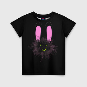 Детская футболка 3D с принтом Мрачный Зайчик в Курске, 100% гипоаллергенный полиэфир | прямой крой, круглый вырез горловины, длина до линии бедер, чуть спущенное плечо, ткань немного тянется | Тематика изображения на принте: creepy | ear | ears | rabbit | rabbits | scary | spooky | жуткий | зайцы | зайчик | зайчики | заяц | кролик | кролики | мрачный | страшный | ухо | уши | ушки