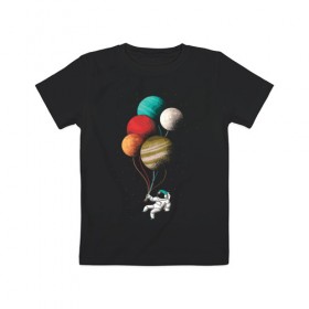 Детская футболка хлопок с принтом Космонавт в космосе с планетам в Курске, 100% хлопок | круглый вырез горловины, полуприлегающий силуэт, длина до линии бедер | астронавт | в космосе | космонавт | космос | планета | планеты | с космонавтом | с планетами