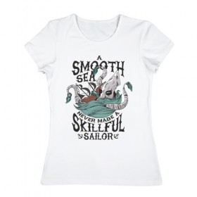 Женская футболка хлопок с принтом Кракен в Курске, 100% хлопок | прямой крой, круглый вырез горловины, длина до линии бедер, слегка спущенное плечо | для отдыха | кракен | летние | летняя | лето | море | морская | морские | морское чудовище | океан | осьминог