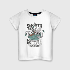 Детская футболка хлопок с принтом Кракен в Курске, 100% хлопок | круглый вырез горловины, полуприлегающий силуэт, длина до линии бедер | для отдыха | кракен | летние | летняя | лето | море | морская | морские | морское чудовище | океан | осьминог