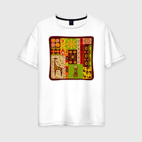 Женская футболка хлопок Oversize с принтом Жираф в Курске, 100% хлопок | свободный крой, круглый ворот, спущенный рукав, длина до линии бедер
 | африка | животные | жираф | индия | инки | наскальные | орнаменты | узоры | этно