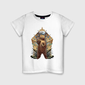 Детская футболка хлопок с принтом Привет из России в Курске, 100% хлопок | круглый вырез горловины, полуприлегающий силуэт, длина до линии бедер | военные | империя | матрёшка | медведь | оружие | ракета | русь | самолёт | танк