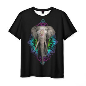 Мужская футболка 3D с принтом Индийский Слон в Курске, 100% полиэфир | прямой крой, круглый вырез горловины, длина до линии бедер | africa | elephant | elephants | india | ornament | pattern | skin | tusks | африка | бивни | индия | кожа | орнамент | слон | слоненок | слоник | слоники | слоны | слонята | узор | хобот