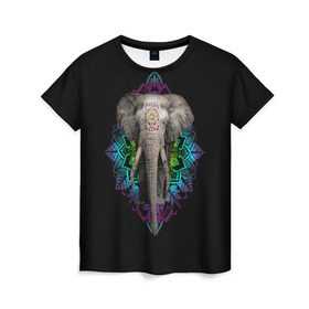 Женская футболка 3D с принтом Индийский Слон в Курске, 100% полиэфир ( синтетическое хлопкоподобное полотно) | прямой крой, круглый вырез горловины, длина до линии бедер | africa | elephant | elephants | india | ornament | pattern | skin | tusks | африка | бивни | индия | кожа | орнамент | слон | слоненок | слоник | слоники | слоны | слонята | узор | хобот