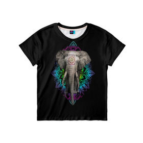 Детская футболка 3D с принтом Индийский Слон в Курске, 100% гипоаллергенный полиэфир | прямой крой, круглый вырез горловины, длина до линии бедер, чуть спущенное плечо, ткань немного тянется | africa | elephant | elephants | india | ornament | pattern | skin | tusks | африка | бивни | индия | кожа | орнамент | слон | слоненок | слоник | слоники | слоны | слонята | узор | хобот