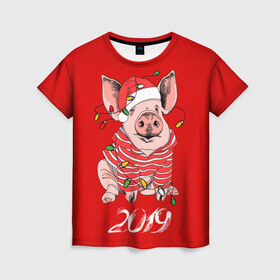 Женская футболка 3D с принтом Полосатый поросенок в Курске, 100% полиэфир ( синтетическое хлопкоподобное полотно) | прямой крой, круглый вырез горловины, длина до линии бедер | 2019 | боров | гирлянда | год | голова | дед мороз | домашнее | елочная | животное | клаус | костюм | красная | мода | новый год | подарок | поздравление | полосатый | поросенок | праздник | профиль