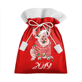 Подарочный 3D мешок с принтом Полосатый поросенок в Курске, 100% полиэстер | Размер: 29*39 см | 2019 | боров | гирлянда | год | голова | дед мороз | домашнее | елочная | животное | клаус | костюм | красная | мода | новый год | подарок | поздравление | полосатый | поросенок | праздник | профиль