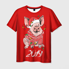 Мужская футболка 3D с принтом Полосатый поросенок в Курске, 100% полиэфир | прямой крой, круглый вырез горловины, длина до линии бедер | 2019 | боров | гирлянда | год | голова | дед мороз | домашнее | елочная | животное | клаус | костюм | красная | мода | новый год | подарок | поздравление | полосатый | поросенок | праздник | профиль