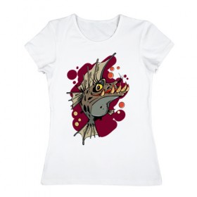Женская футболка хлопок с принтом Страшная Рыба в Курске, 100% хлопок | прямой крой, круглый вырез горловины, длина до линии бедер, слегка спущенное плечо | 