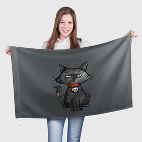 Флаг 3D с принтом Кот бедолага в Курске, 100% полиэстер | плотность ткани — 95 г/м2, размер — 67 х 109 см. Принт наносится с одной стороны | кот | череп | черный