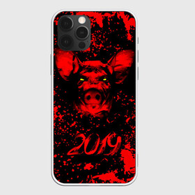 Чехол для iPhone 12 Pro с принтом Красный поросенок в Курске, силикон | область печати: задняя сторона чехла, без боковых панелей | 2019 | боров | брызги | веселье | взгляд | год | домашнее | животное | капли | красный | кровь | подарок | поздравление | поросенок | праздник | радость | рождество | с новым годом | свинья