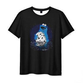 Мужская футболка 3D с принтом Cookie monster в Курске, 100% полиэфир | прямой крой, круглый вырез горловины, длина до линии бедер | cookie | cookiemonster | delicious | eat | monster | yummy | еда | куки | кукимонстр | монстр | печенье | сладости | улица | улицасезам