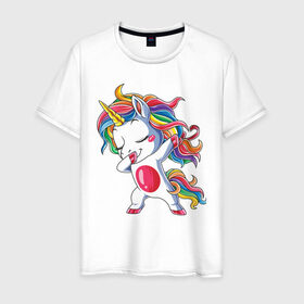 Мужская футболка хлопок с принтом Dabbing Unicorn в Курске, 100% хлопок | прямой крой, круглый вырез горловины, длина до линии бедер, слегка спущенное плечо. | dab | dab единорог | dabbing unicorn | unicorn | единорог радуга | краски | прикольные картинки | радуга | радужные краски | радужный единорог