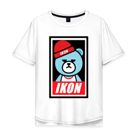 Мужская футболка хлопок Oversize с принтом IKON bear в Курске, 100% хлопок | свободный крой, круглый ворот, “спинка” длиннее передней части | ikon | k pop | return | айкон