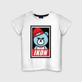 Детская футболка хлопок с принтом IKON bear в Курске, 100% хлопок | круглый вырез горловины, полуприлегающий силуэт, длина до линии бедер | Тематика изображения на принте: ikon | k pop | return | айкон