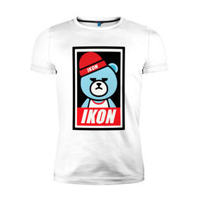 Мужская футболка премиум с принтом IKON bear в Курске, 92% хлопок, 8% лайкра | приталенный силуэт, круглый вырез ворота, длина до линии бедра, короткий рукав | Тематика изображения на принте: ikon | k pop | return | айкон