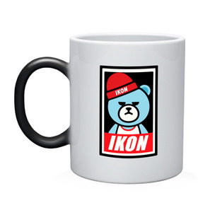 Кружка хамелеон с принтом IKON bear в Курске, керамика | меняет цвет при нагревании, емкость 330 мл | ikon | k pop | return | айкон