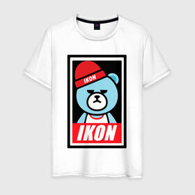 Мужская футболка хлопок с принтом IKON bear в Курске, 100% хлопок | прямой крой, круглый вырез горловины, длина до линии бедер, слегка спущенное плечо. | ikon | k pop | return | айкон