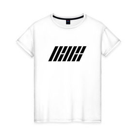 Женская футболка хлопок с принтом iKON logo в Курске, 100% хлопок | прямой крой, круглый вырез горловины, длина до линии бедер, слегка спущенное плечо | ikon | k pop | return | айкон