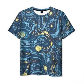 Мужская футболка 3D с принтом Ван Гог. Звездная Ночь в Курске, 100% полиэфир | прямой крой, круглый вырез горловины, длина до линии бедер | вангог | живопись | искусство | картина | краска | синий | художник