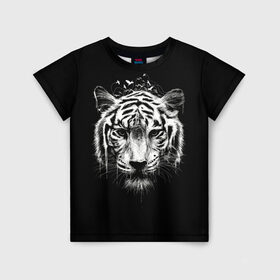 Детская футболка 3D с принтом Dark Tiger в Курске, 100% гипоаллергенный полиэфир | прямой крой, круглый вырез горловины, длина до линии бедер, чуть спущенное плечо, ткань немного тянется | africa | creepy | dark | desert | predator | scary | tiger | tigers | африка | жуткий | мрачный | пустыня | страшный | тигр | тигренок | тигрица | тигрицы | тигры | тигрята | хищник