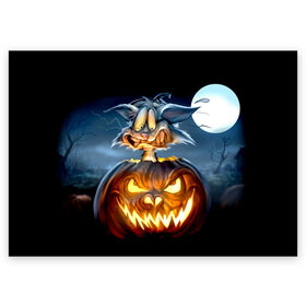 Поздравительная открытка с принтом Halloween в Курске, 100% бумага | плотность бумаги 280 г/м2, матовая, на обратной стороне линовка и место для марки
 | аниме | ведьма | девушка | зомби | ирландия | кладбище | колдун | кости | кошки | летучие | луна | мертвец | мёртвые | монстры | мыши | ночь | оборотни | пауки | паутина | подарок | праздник | свет | свечи