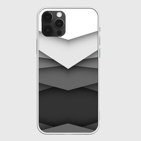Чехол для iPhone 12 Pro Max с принтом Бумажные полосы в Курске, Силикон |  | белый | геометрия | полосы | серый | треугольник | черный