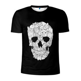 Мужская футболка 3D спортивная с принтом Sketchy Cat Skull в Курске, 100% полиэстер с улучшенными характеристиками | приталенный силуэт, круглая горловина, широкие плечи, сужается к линии бедра | Тематика изображения на принте: 