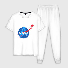 Мужская пижама хлопок с принтом NASA в Курске, 100% хлопок | брюки и футболка прямого кроя, без карманов, на брюках мягкая резинка на поясе и по низу штанин
 | alien | earth | express | futurama | galaxy | moon | nasa | planet | space | star | ufo | world | астронавт | вселенная | гагарин | галактика | звезда | звезды | земля | инопл | космонавт | космос | луна | мир | наса | небо | нло | планета