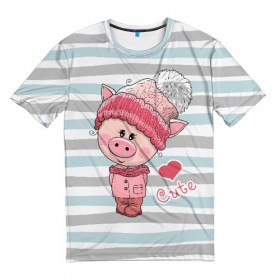 Мужская футболка 3D с принтом Милая свинка в Курске, 100% полиэфир | прямой крой, круглый вырез горловины, длина до линии бедер | 2019 | боров | взгляд | год | домашнее | животное | костюм | красная | милая | мода | новый год | пальто | подарок | поздравление | поросенок | праздник | рисунок | рождество | румянец | с новым годом