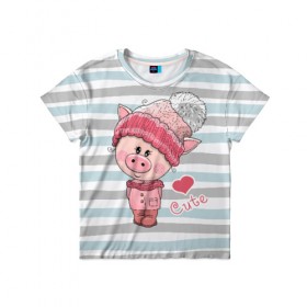 Детская футболка 3D с принтом Милая свинка в Курске, 100% гипоаллергенный полиэфир | прямой крой, круглый вырез горловины, длина до линии бедер, чуть спущенное плечо, ткань немного тянется | 2019 | боров | взгляд | год | домашнее | животное | костюм | красная | милая | мода | новый год | пальто | подарок | поздравление | поросенок | праздник | рисунок | рождество | румянец | с новым годом