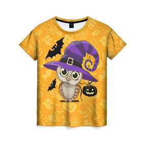 Женская футболка 3D с принтом Совушка и хэллоуин в Курске, 100% полиэфир ( синтетическое хлопкоподобное полотно) | прямой крой, круглый вырез горловины, длина до линии бедер | halloween | летучая мышь | подарок на хэллоуин | прикольная сова | сова | сова и хэллоуин | совушка | тыква | тыква на хэллоуин | хэллоуин