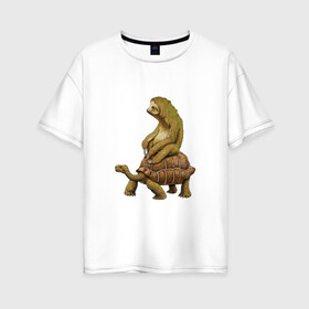 Женская футболка хлопок Oversize с принтом Speed is Relative в Курске, 100% хлопок | свободный крой, круглый ворот, спущенный рукав, длина до линии бедер
 | ленивец | лень | медленно | медлительный | тормоз | черепаха