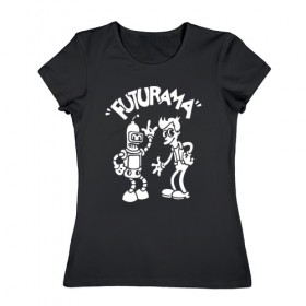 Женская футболка хлопок с принтом Futurama - Cartoon в Курске, 100% хлопок | прямой крой, круглый вырез горловины, длина до линии бедер, слегка спущенное плечо | bender | fry | futurama | planet express | бендер | зойдберг | лила | фрай | футурама