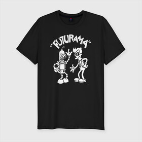 Мужская футболка хлопок Slim с принтом Futurama - Cartoon  в Курске, 92% хлопок, 8% лайкра | приталенный силуэт, круглый вырез ворота, длина до линии бедра, короткий рукав | bender | fry | futurama | planet express | бендер | зойдберг | лила | фрай | футурама