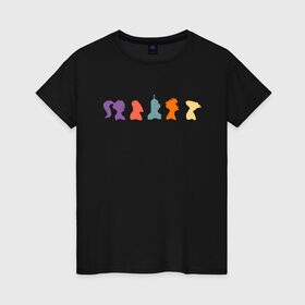 Женская футболка хлопок с принтом Futurama characters в Курске, 100% хлопок | прямой крой, круглый вырез горловины, длина до линии бедер, слегка спущенное плечо | bender | fry | futurama | planet express | бендер | гипножаба | зойдберг | лила | фрай | футурама
