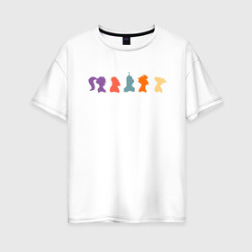 Женская футболка хлопок Oversize с принтом Futurama characters в Курске, 100% хлопок | свободный крой, круглый ворот, спущенный рукав, длина до линии бедер
 | bender | fry | futurama | planet express | бендер | гипножаба | зойдберг | лила | фрай | футурама