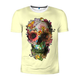 Мужская футболка 3D спортивная с принтом Цветочный Череп в Курске, 100% полиэстер с улучшенными характеристиками | приталенный силуэт, круглая горловина, широкие плечи, сужается к линии бедра | Тематика изображения на принте: bone | bones | flower | flowers | skeleton | skeletons | skull | skulls | кости | кость | скелет | скелеты | цветок | цветочки | цветочный | цветы | череп | черепа | черепок