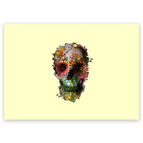 Поздравительная открытка с принтом Цветочный Череп в Курске, 100% бумага | плотность бумаги 280 г/м2, матовая, на обратной стороне линовка и место для марки
 | bone | bones | flower | flowers | skeleton | skeletons | skull | skulls | кости | кость | скелет | скелеты | цветок | цветочки | цветочный | цветы | череп | черепа | черепок