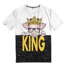 Мужская футболка 3D с принтом King в Курске, 100% полиэфир | прямой крой, круглый вырез горловины, длина до линии бедер | 2019 | боров | ве | взгляд | власть | год | домашнее | животное | золотая | король | корона | круто | лучший | мода | молодёжная | монарх | новый год | подарок | поздравление | поросенок | праздник | рисунок