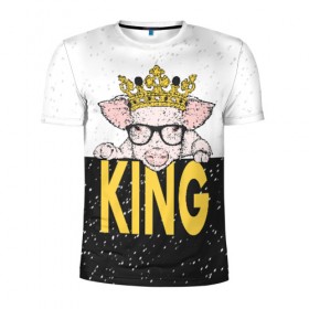 Мужская футболка 3D спортивная с принтом King в Курске, 100% полиэстер с улучшенными характеристиками | приталенный силуэт, круглая горловина, широкие плечи, сужается к линии бедра | 2019 | боров | ве | взгляд | власть | год | домашнее | животное | золотая | король | корона | круто | лучший | мода | молодёжная | монарх | новый год | подарок | поздравление | поросенок | праздник | рисунок