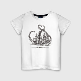 Детская футболка хлопок с принтом Кракен в Курске, 100% хлопок | круглый вырез горловины, полуприлегающий силуэт, длина до линии бедер | корабль | кракен | монстр | море | осьминог