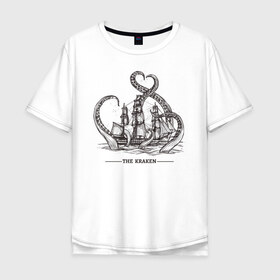 Мужская футболка хлопок Oversize с принтом Кракен в Курске, 100% хлопок | свободный крой, круглый ворот, “спинка” длиннее передней части | корабль | кракен | монстр | море | осьминог